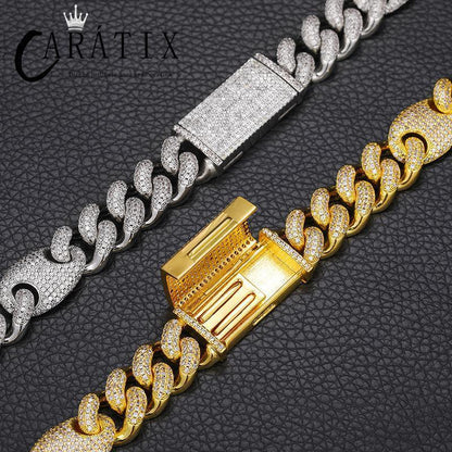 CARÁTIX 12mm Coffee Bean Cuban Link Chain Necklace – 5A CZ Iced Out Hip Hop Bling Jewelry for Men | Rapper Gift - CaratixJewelry