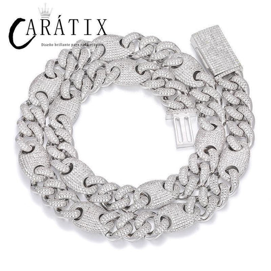 CARÁTIX 12mm Coffee Bean Cuban Link Chain Necklace – 5A CZ Iced Out Hip Hop Bling Jewelry for Men | Rapper Gift - CaratixJewelry