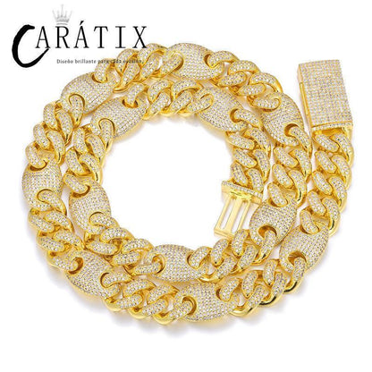 CARÁTIX 12mm Coffee Bean Cuban Link Chain Necklace – 5A CZ Iced Out Hip Hop Bling Jewelry for Men | Rapper Gift - CaratixJewelry