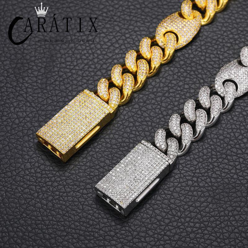 CARÁTIX 12mm Coffee Bean Cuban Link Chain Necklace – 5A CZ Iced Out Hip Hop Bling Jewelry for Men | Rapper Gift - CaratixJewelry