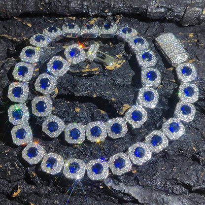 CARÁTIX 12mm Colorful CZ Cuban Link Choker – Brass Cluster Tennis Chain Necklace for Men - CaratixJewelry