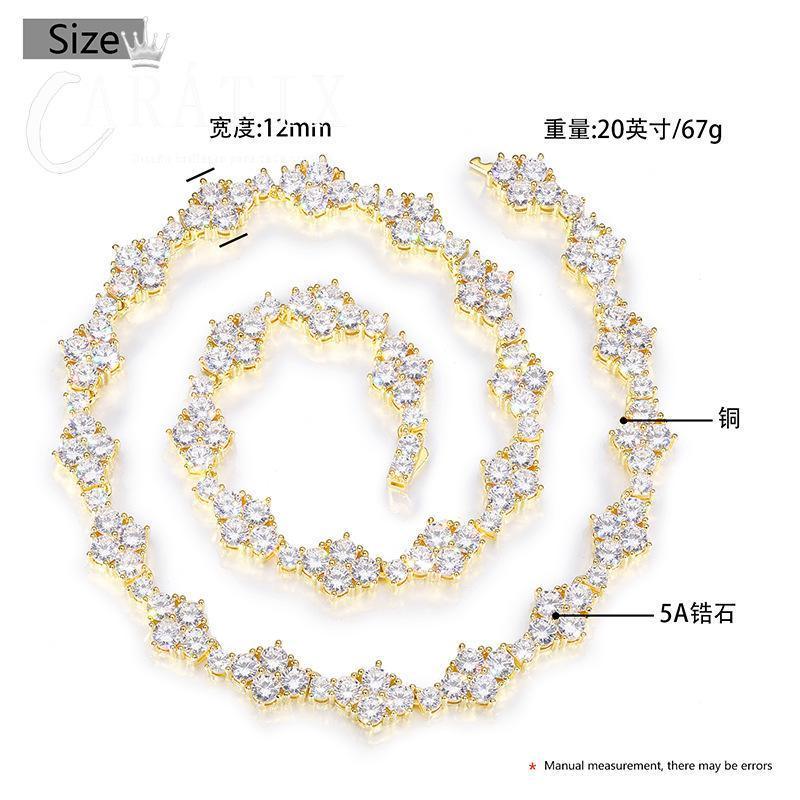 CARÁTIX 12mm Flower CZ Tennis Chain Necklace – 5A+ Iced Out Hip Hop Bling Jewelry for Men & Women - CaratixJewelry