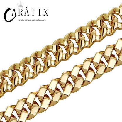CARÁTIX 12mm Iced Out Cuban Link Chain Necklace – Hip Hop Bling Jewelry for Men | Gold Rhombus Miami Chain Gift - CaratixJewelry