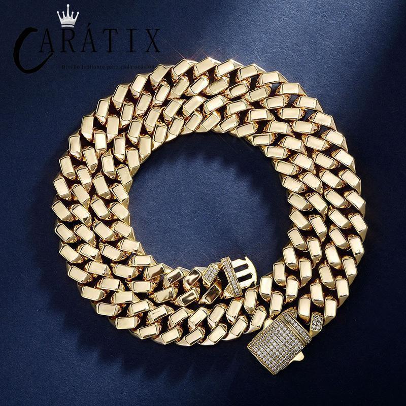 CARÁTIX 12mm Iced Out Cuban Link Chain Necklace – Hip Hop Bling Jewelry for Men | Gold Rhombus Miami Chain Gift - CaratixJewelry