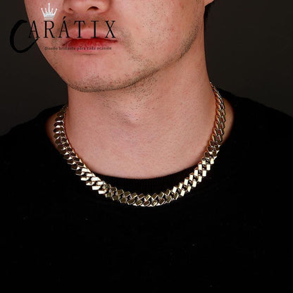 CARÁTIX 12mm Iced Out Cuban Link Chain Necklace – Hip Hop Bling Jewelry for Men | Gold Rhombus Miami Chain Gift - CaratixJewelry