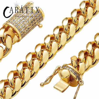 CARÁTIX – 12mm Miami Cuban Curb Link Chain Necklace | 316L Stainless Steel Trendy Jewelry for Men & Women - CaratixJewelry