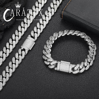 CARÁTIX 12mm Miami Cuban Link Chain Necklace – High Quality Bling Hip Hop Jewelry for Men | Iced Out Gift - CaratixJewelry