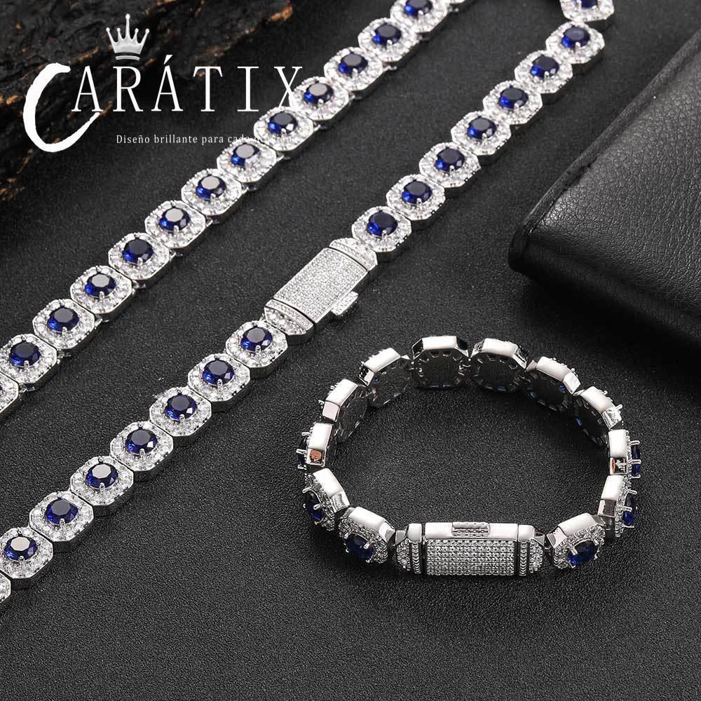 CARÁTIX 12mm Rainbow CZ Hip Hop Chain Necklace & Bracelet Set - CaratixJewelry