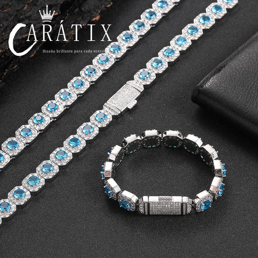 CARÁTIX 12mm Rainbow CZ Hip Hop Chain Necklace & Bracelet Set - CaratixJewelry