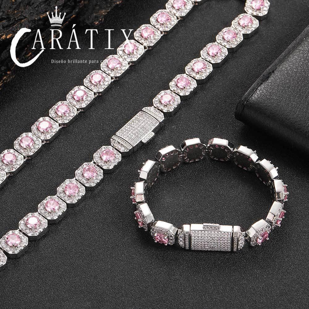 CARÁTIX 12mm Rainbow CZ Hip Hop Chain Necklace & Bracelet Set - CaratixJewelry