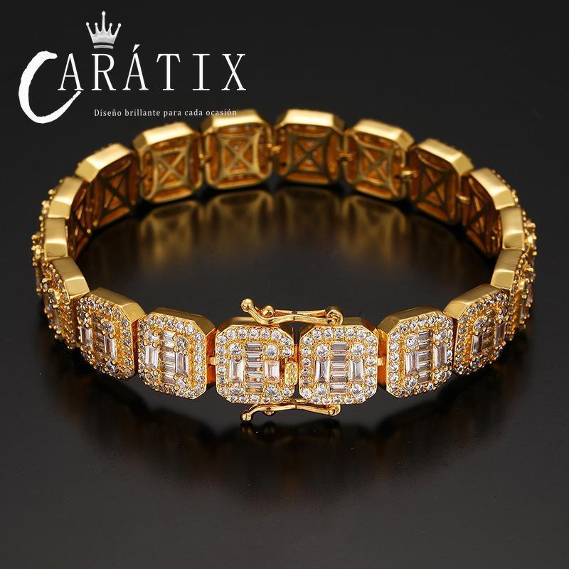 CARÁTIX 12mm Square CZ Tennis Chain Necklace – Claw-Set Iced Out Geometric Hip Hop Jewelry for Men & Women - CaratixJewelry