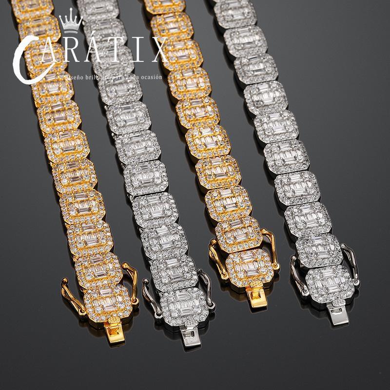 CARÁTIX 12mm Square CZ Tennis Chain Necklace – Claw-Set Iced Out Geometric Hip Hop Jewelry for Men & Women - CaratixJewelry