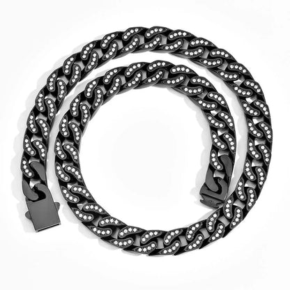 CARÁTIX 12mm Stainless Steel Cuban Link Chain Necklace – Bling Zircon Chunky Hip Hop Jewelry for Men & Women | 16–26 Inches - CaratixJewelry