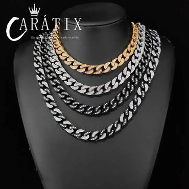 CARÁTIX 12mm Stainless Steel Cuban Link Chain Necklace – Bling Zircon Chunky Hip Hop Jewelry for Men & Women | 16–26 Inches - CaratixJewelry
