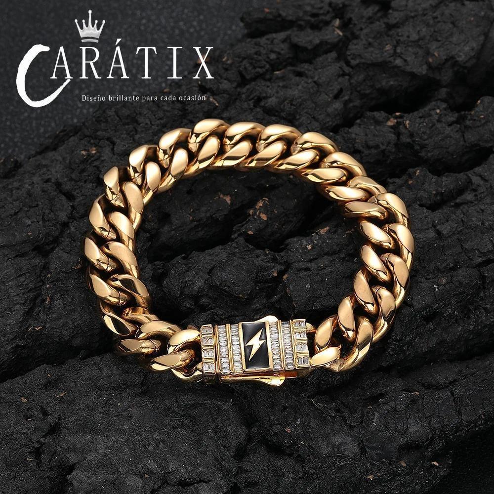 CARÁTIX 12mm Stainless Steel Cuban Link Chain Necklace – Lightning Clasp Fashion Jewelry for Men - CaratixJewelry