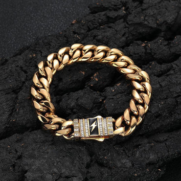 CARÁTIX 12mm Stainless Steel Cuban Link Chain Necklace – Lightning Clasp Fashion Jewelry for Men - CaratixJewelry