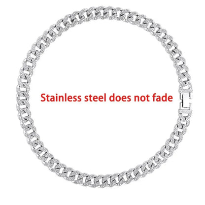 CARÁTIX 12mm Stainless Steel Cuban Link Chain Necklace – Rhinestone CZ Iced Out Hip Hop Jewelry for Men & Women | No Fade Design - CaratixJewelry