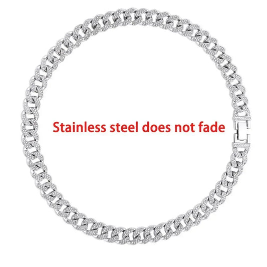 CARÁTIX 12mm Stainless Steel Cuban Link Chain Necklace – Rhinestone CZ Iced Out Hip Hop Jewelry for Men & Women | No Fade Design - CaratixJewelry