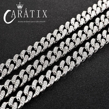 CARÁTIX 12mm Stainless Steel Cuban Link Chain Necklace – Rhinestone CZ Iced Out Hip Hop Jewelry for Men & Women | No Fade Design - CaratixJewelry