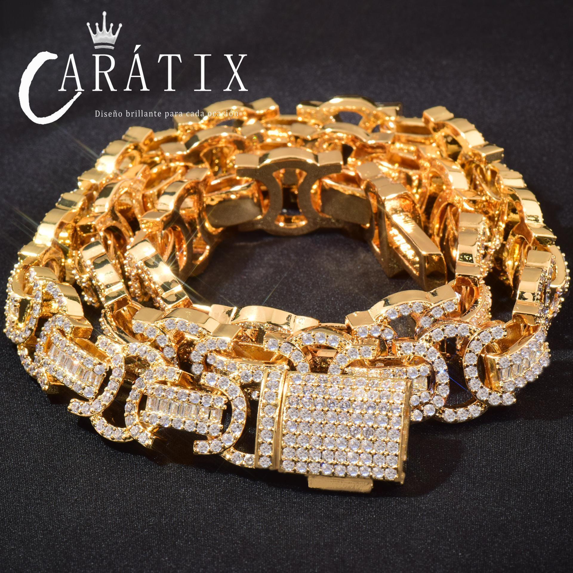CARÁTIX 13mm Double C Chino Link Chain Necklace – Iced Out Hip Hop Cuban Chain Jewelry for Men | Creative Bling Design - CaratixJewelry