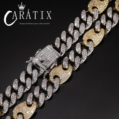 CARÁTIX 13mm Prong Cuban Chain | White AAA CZ Iced Out Hip Hop Necklace for Men - CaratixJewelry