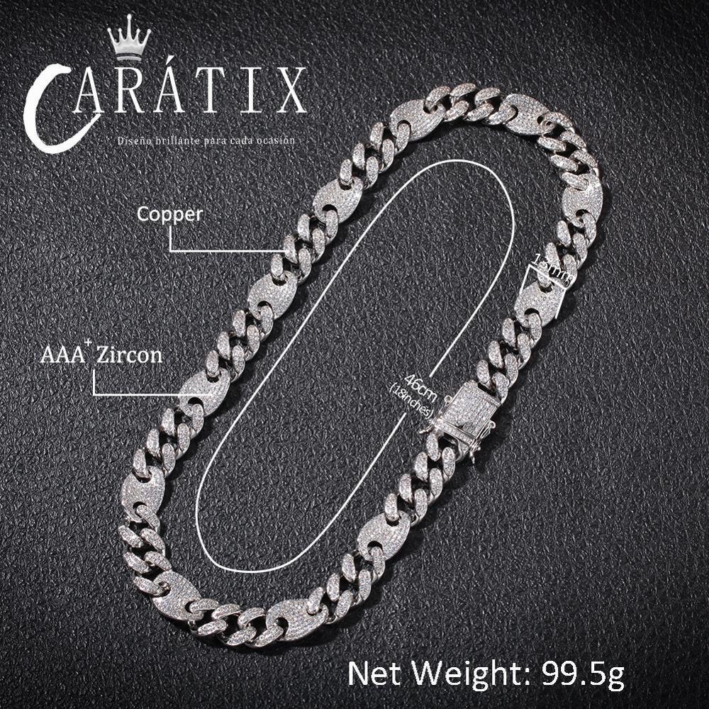 CARÁTIX 13mm Prong Cuban Chain | White AAA CZ Iced Out Hip Hop Necklace for Men - CaratixJewelry