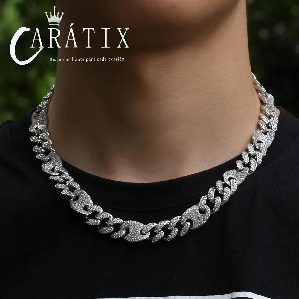 CARÁTIX 13mm Prong Cuban Chain | White AAA CZ Iced Out Hip Hop Necklace for Men - CaratixJewelry
