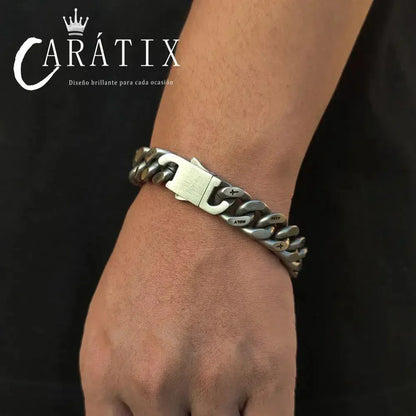 CARÁTIX – 13mm Thick Cuban Link Necklace with Cross Logo | Hip Hop Jewelry for Men & Women, Matte Black Street Style - CaratixJewelry