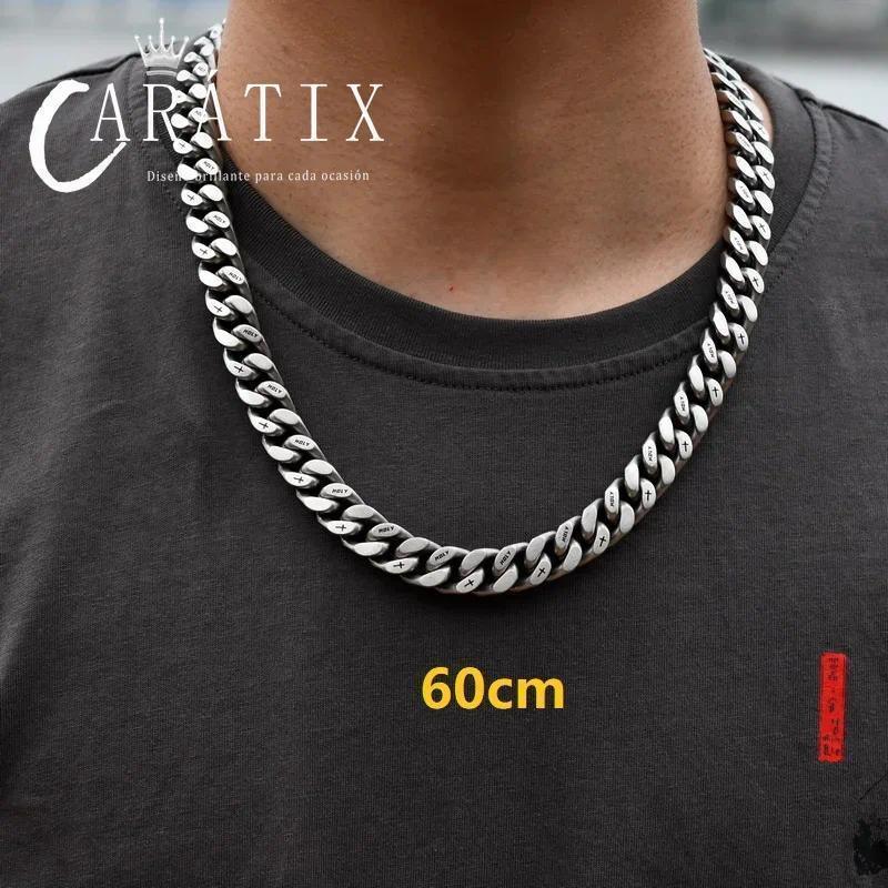 CARÁTIX – 13mm Thick Cuban Link Necklace with Cross Logo | Hip Hop Jewelry for Men & Women, Matte Black Street Style - CaratixJewelry