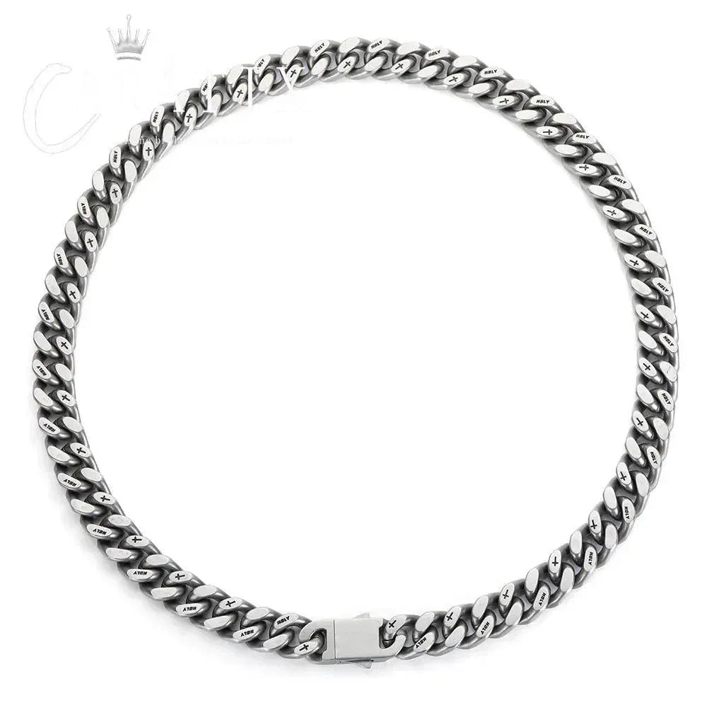 CARÁTIX – 13mm Thick Cuban Link Necklace with Cross Logo | Hip Hop Jewelry for Men & Women, Matte Black Street Style - CaratixJewelry