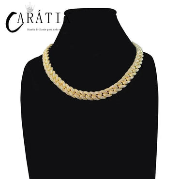 CARÁTIX – 14mm Iced Out 3-Row Round Cuban Miami Link Chain Necklace | Hip Hop CZ Cuban Chain for Men & Women - CaratixJewelry