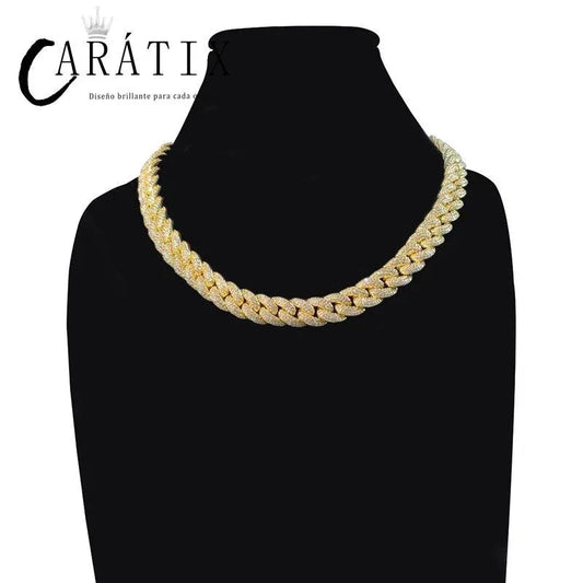 CARÁTIX – 14mm Iced Out 3-Row Round Cuban Miami Link Chain Necklace | Hip Hop CZ Cuban Chain for Men & Women - CaratixJewelry