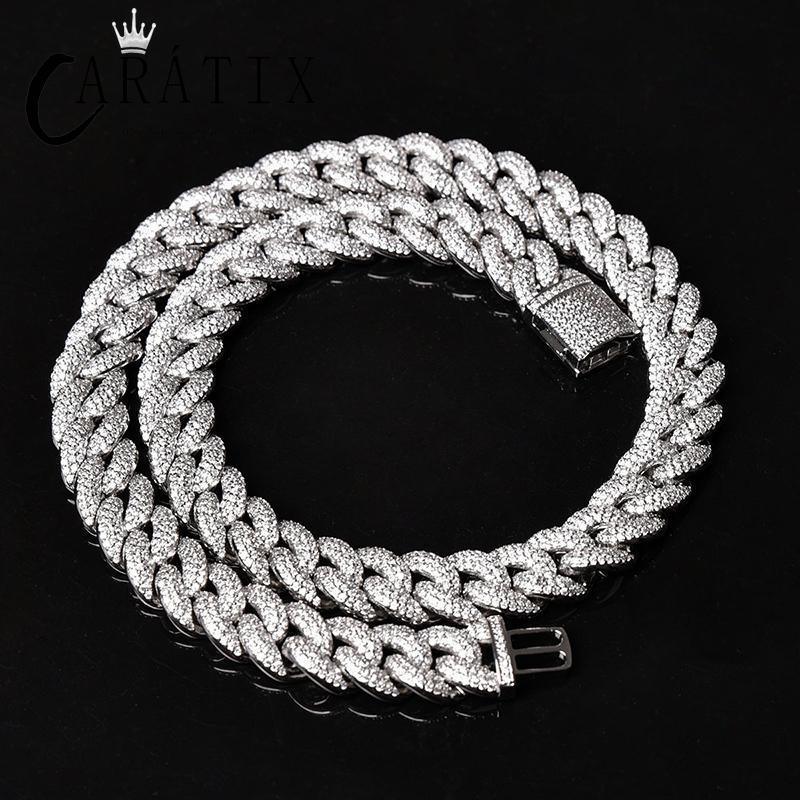 CARÁTIX – 14mm Iced Out 3-Row Round Cuban Miami Link Chain Necklace | Hip Hop CZ Cuban Chain for Men & Women - CaratixJewelry
