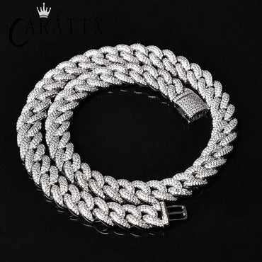 CARÁTIX – 14mm Iced Out 3-Row Round Cuban Miami Link Chain Necklace | Hip Hop CZ Cuban Chain for Men & Women - CaratixJewelry