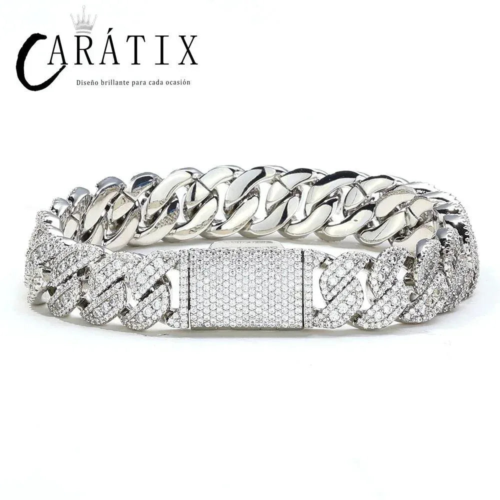 CARÁTIX 14MM Miami Cuban Chain Necklace – Brass Hip Hop Jewelry with Full Pave CZ for Men & Women - CaratixJewelry