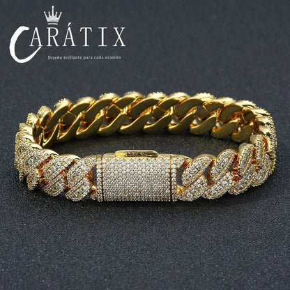 CARÁTIX 14MM Miami Cuban Chain Necklace – Brass Hip Hop Jewelry with Full Pave CZ for Men & Women - CaratixJewelry