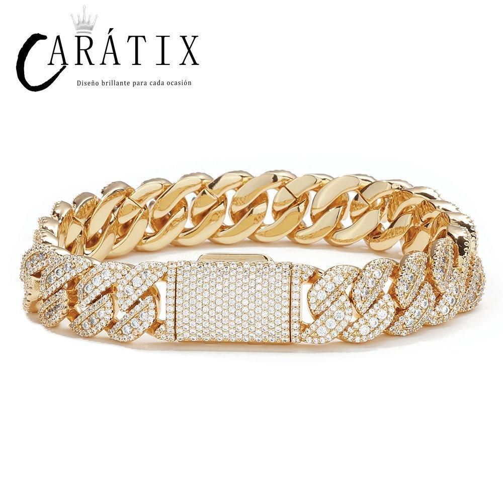 CARÁTIX 14MM Miami Cuban Chain Necklace – Brass Hip Hop Jewelry with Full Pave CZ for Men & Women - CaratixJewelry