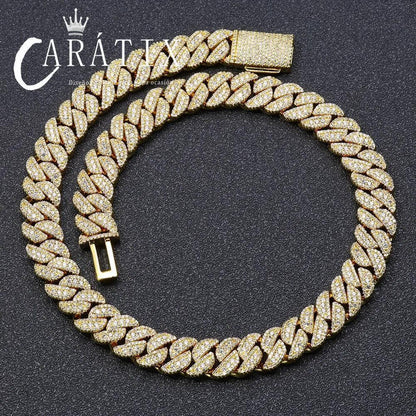 CARÁTIX 14MM Miami Cuban Chain Necklace – Brass Hip Hop Jewelry with Full Pave CZ for Men & Women - CaratixJewelry
