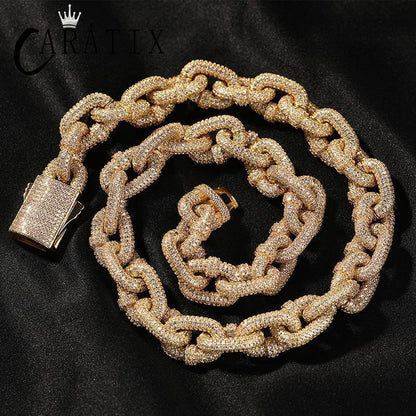 CARÁTIX 14mm O Shape Link Chain Necklace – 5A+ CZ Iced Out Hip Hop Bling Jewelry for Men | Solid Rapper Gift - CaratixJewelry