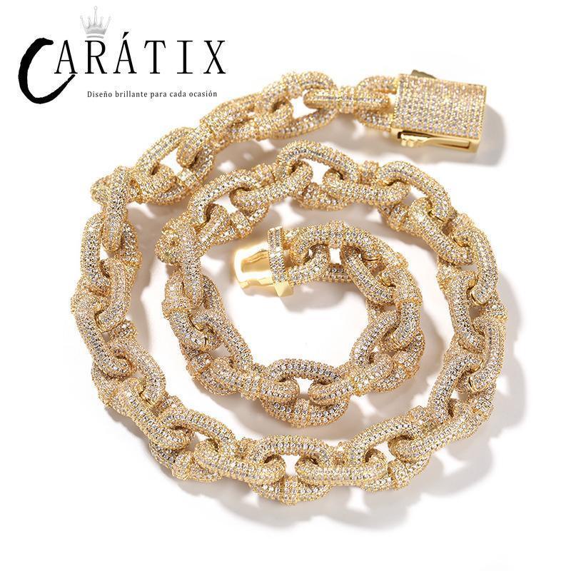 CARÁTIX 14mm O Shape Link Chain Necklace – 5A+ CZ Iced Out Hip Hop Bling Jewelry for Men | Solid Rapper Gift - CaratixJewelry