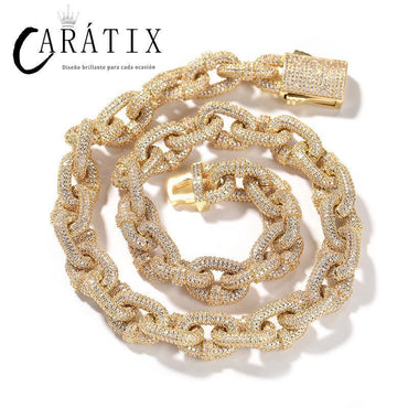 CARÁTIX 14mm O Shape Link Chain Necklace – 5A+ CZ Iced Out Hip Hop Bling Jewelry for Men | Solid Rapper Gift - CaratixJewelry