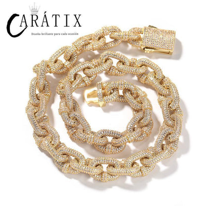 CARÁTIX 14mm O Shape Link Chain Necklace – 5A+ CZ Iced Out Hip Hop Bling Jewelry for Men | Solid Rapper Gift - CaratixJewelry