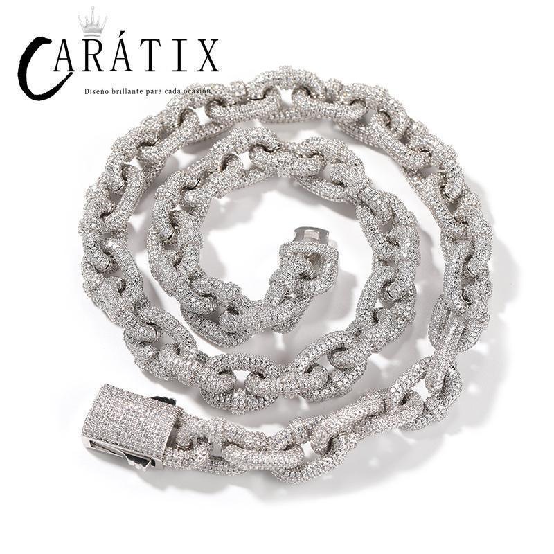 CARÁTIX 14mm O Shape Link Chain Necklace – 5A+ CZ Iced Out Hip Hop Bling Jewelry for Men | Solid Rapper Gift - CaratixJewelry