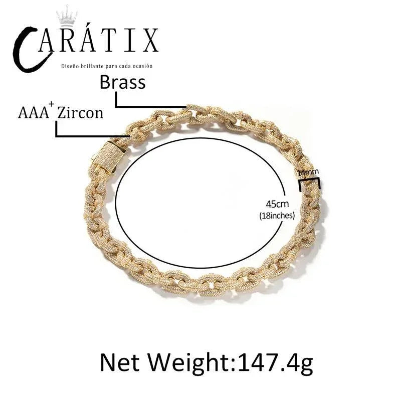CARÁTIX 14mm O Shape Link Chain Necklace – 5A+ CZ Iced Out Hip Hop Bling Jewelry for Men | Solid Rapper Gift - CaratixJewelry