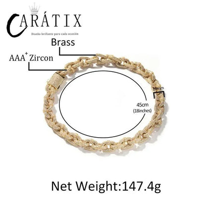 CARÁTIX 14mm O Shape Link Chain Necklace – 5A+ CZ Iced Out Hip Hop Bling Jewelry for Men | Solid Rapper Gift - CaratixJewelry