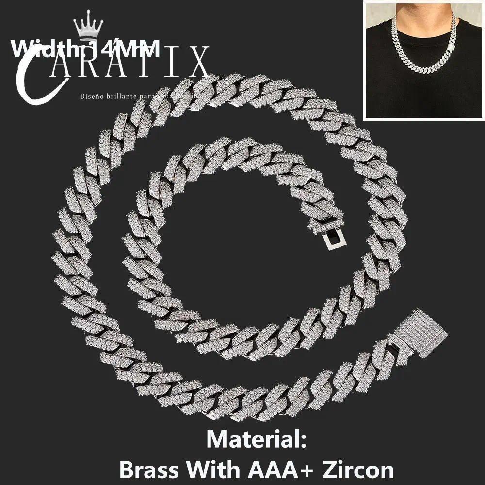 CARÁTIX – 14mm Rhombus Cuban Link Chain Necklace & Bracelet Set | Brass CZ Box Buckle Jewelry for Men - CaratixJewelry