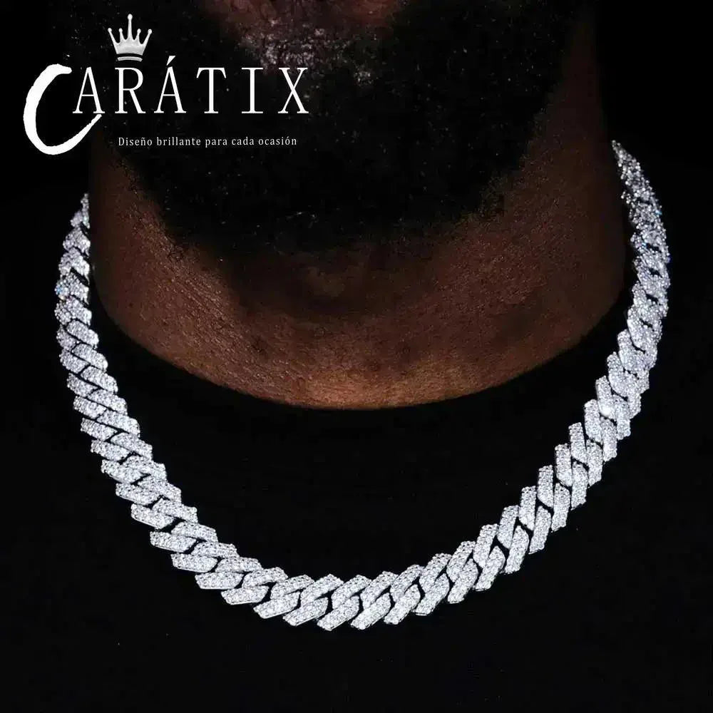 CARÁTIX – 14mm Rhombus Cuban Link Chain Necklace & Bracelet Set | Brass CZ Box Buckle Jewelry for Men - CaratixJewelry