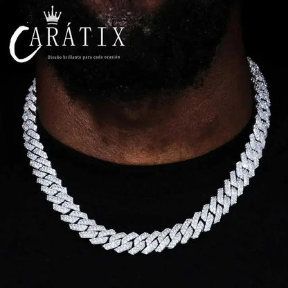 CARÁTIX – 14mm Rhombus Cuban Link Chain Necklace & Bracelet Set | Brass CZ Box Buckle Jewelry for Men - CaratixJewelry