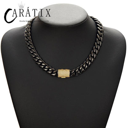CARÁTIX – 14mm Round Cuban Miami Link Chain Necklace | Iced Out Bling Hip Hop Jewelry for Men & Women, Rapper Street Style - CaratixJewelry