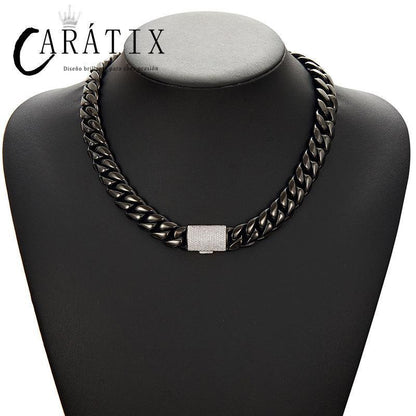 CARÁTIX – 14mm Round Cuban Miami Link Chain Necklace | Iced Out Bling Hip Hop Jewelry for Men & Women, Rapper Street Style - CaratixJewelry